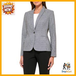Plaid Tailored Blazer Classic Business Casual Chic Fitted Single Button Jacket